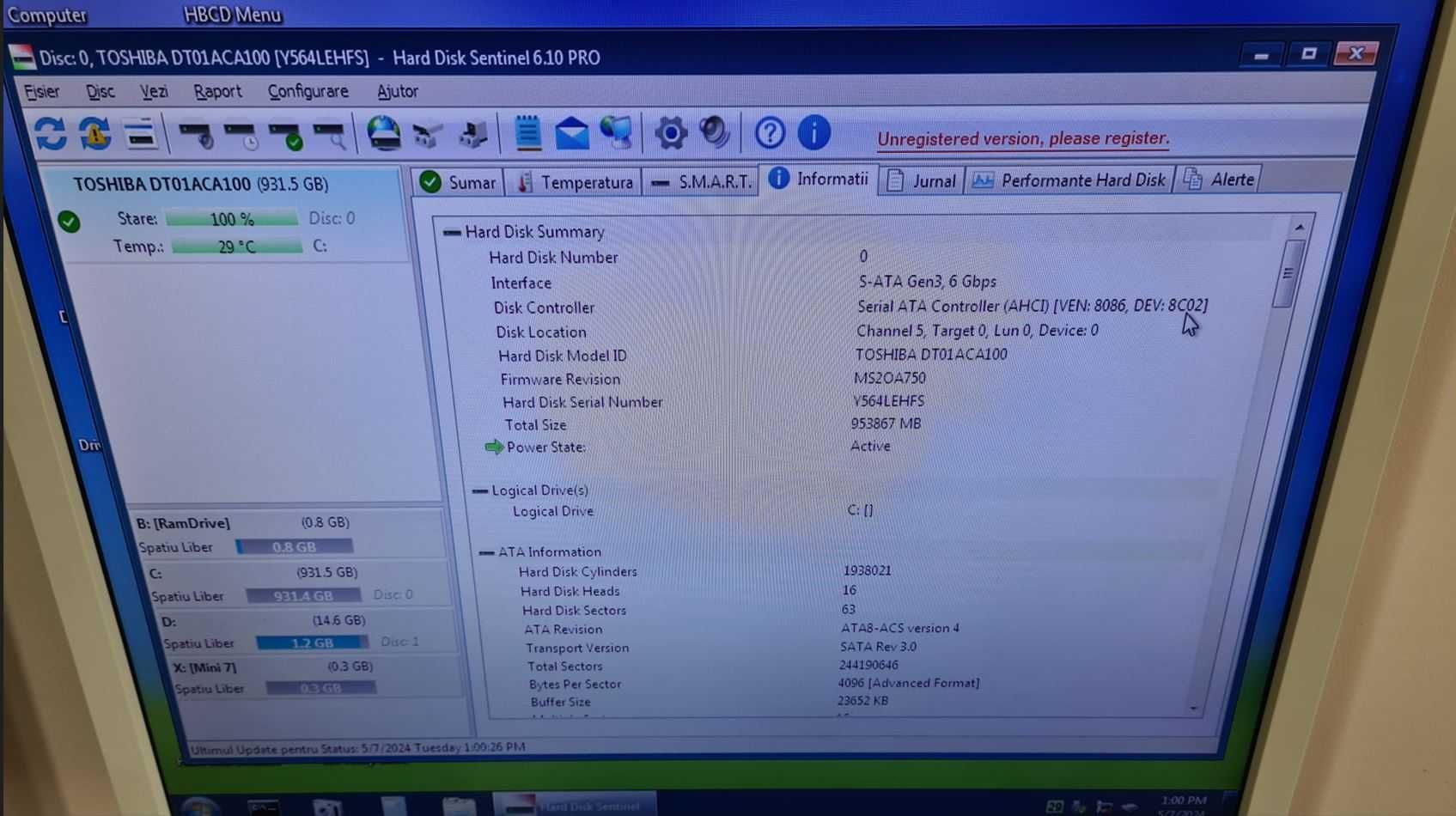 681S.HDD Hard Disk Desktop Toshiba ,1TB, 7200rpm, 32MB cache, SATA III
