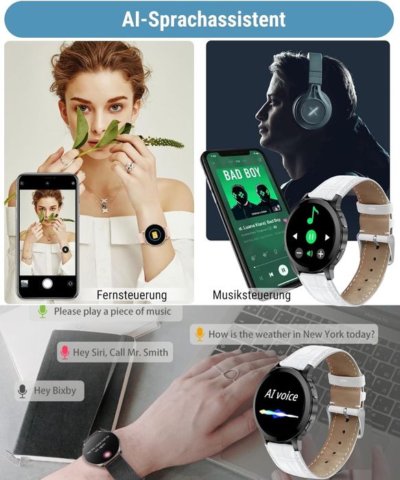 Смарт часовник с 1.5" HD дисплей, Bluetooth разговори, кожена каишка