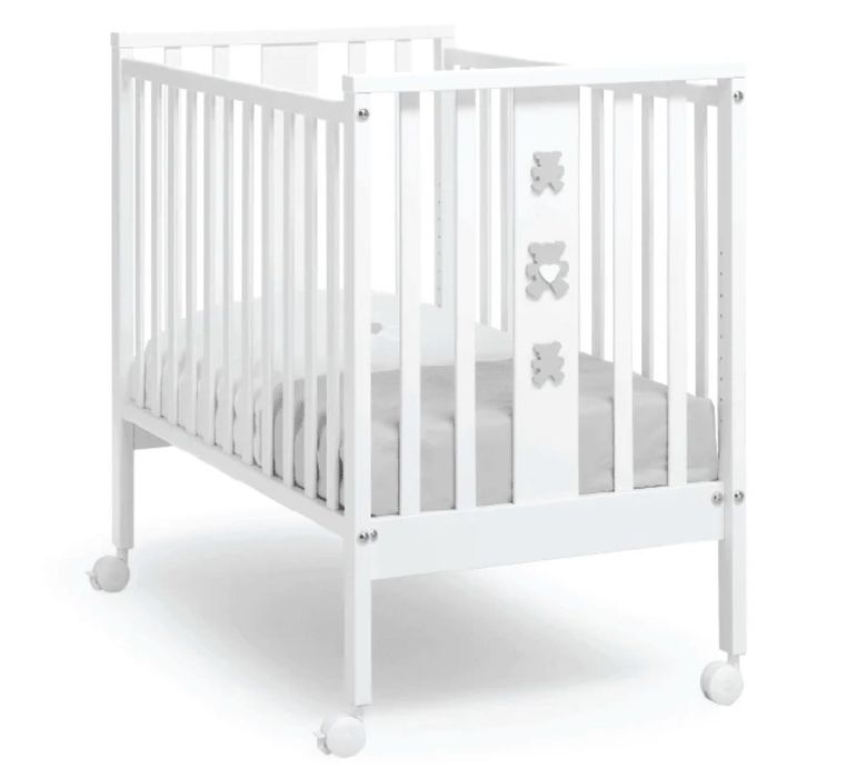 Pătuț Mini Molly fabricat Italia lemn fag alb-crem complet + protecție