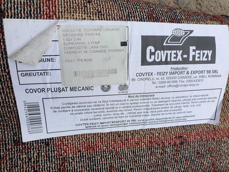 Covor NOU lana 100% Cisnadie colectia FAIRFAX,suprafata 3,71mp