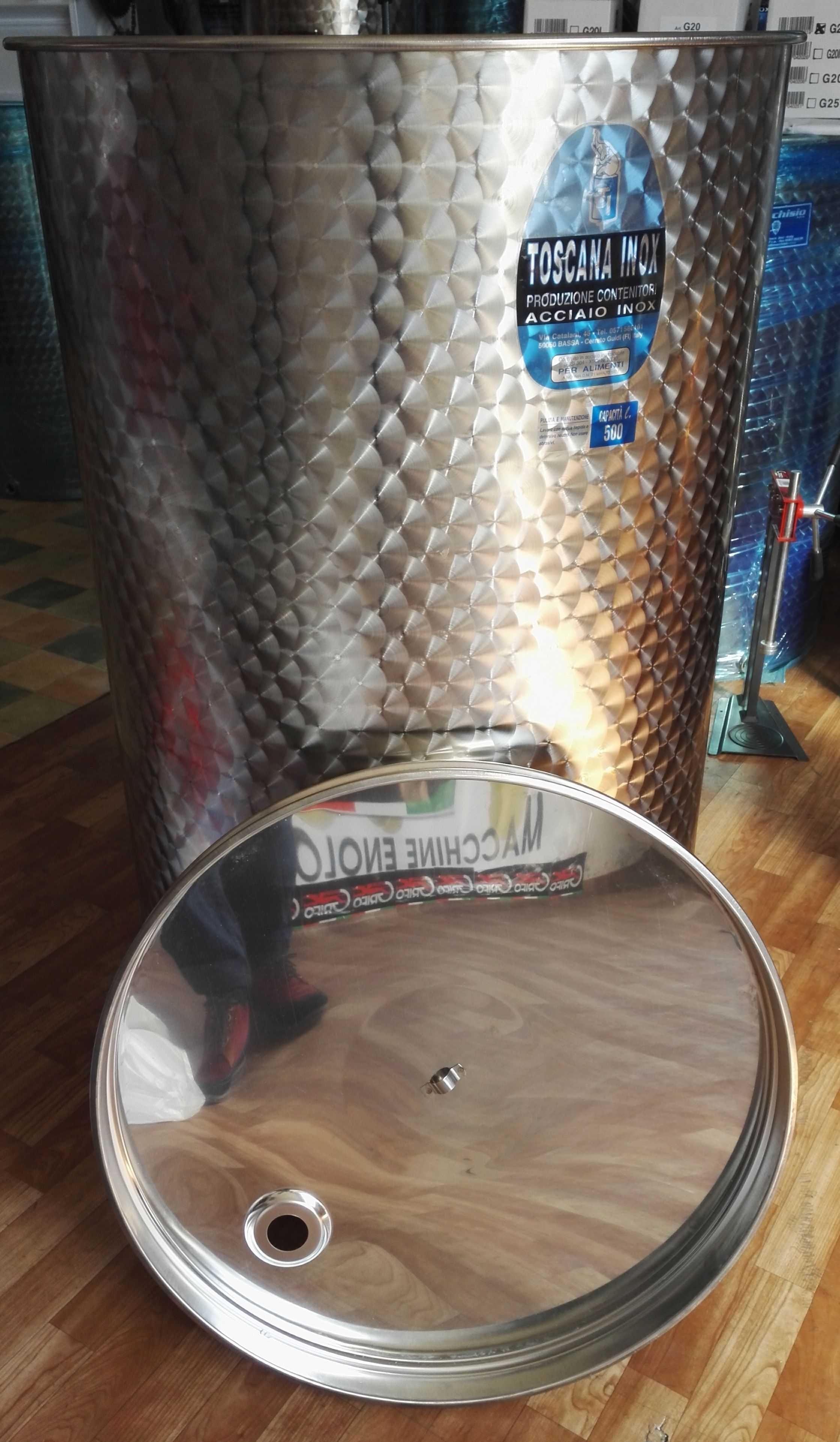 Recipiente-butoaie inox alimentar cu capac flotant pt vin/alte bauturi
