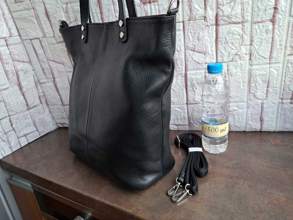 дамска чанта,черна кожена торба-естествена кожа