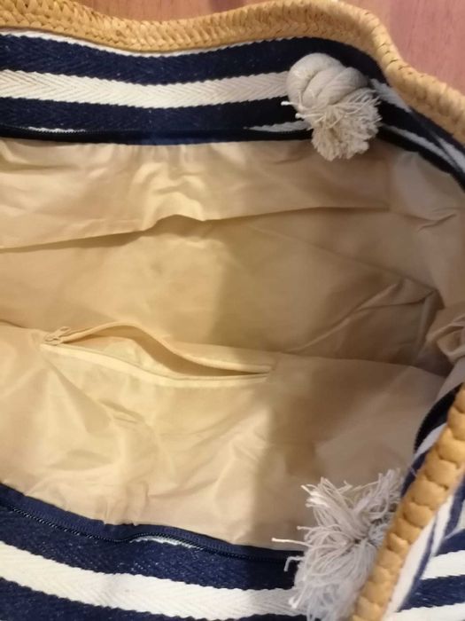 Geanta de plaja din material textil cu captusala si buzunar interior