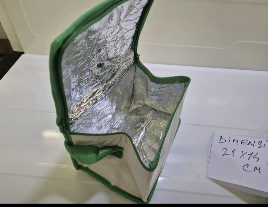 Geanta termoizolanta alb verde 21 x 14 x 14 cm , 3 bucati , noi ,
