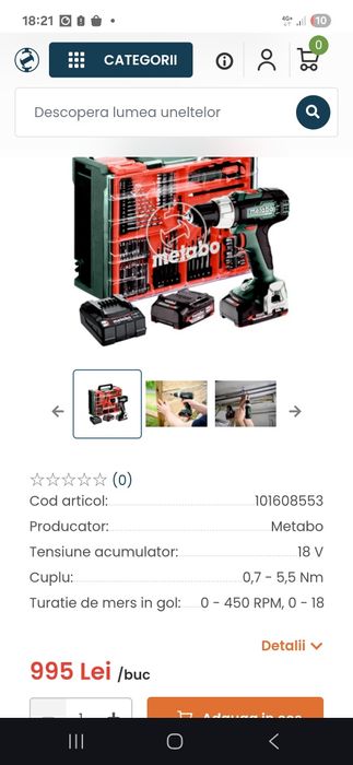 Masina de gaurit si isurubat cu acumulator MetaboSB 18L,18 V,1 x 5,5Ah