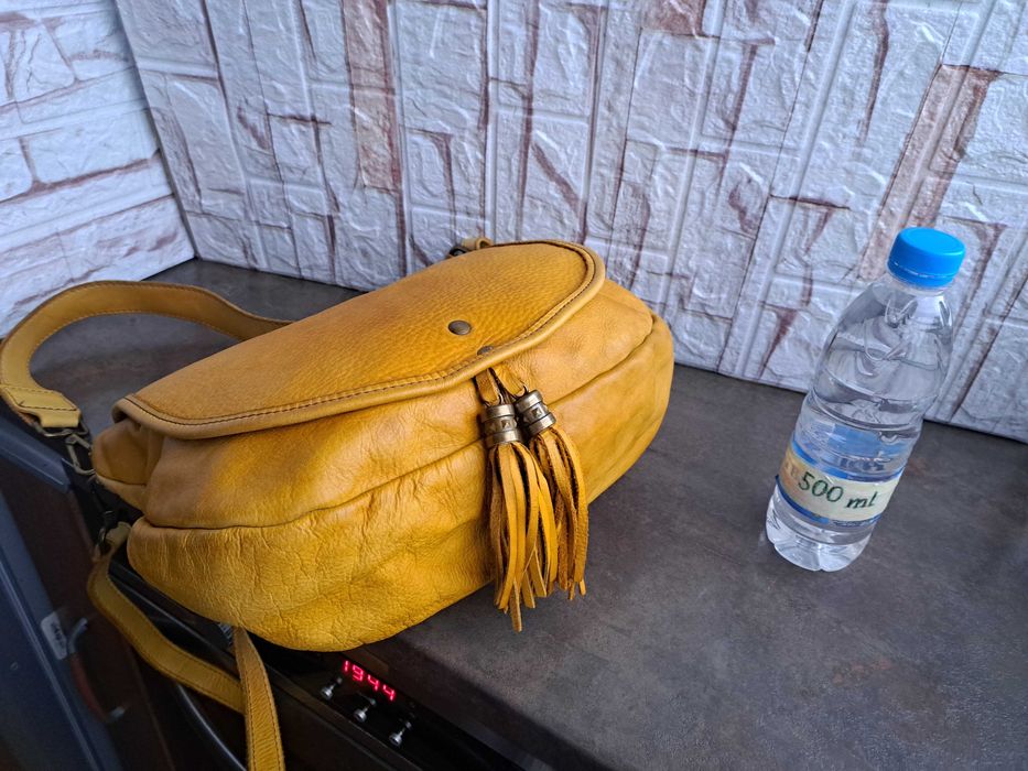 дамска чанта жълта кожена торба-естествена кожа