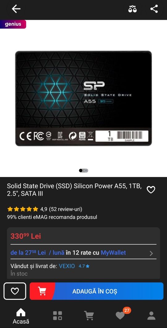 Vând SSD 1TB SP A55 2.5 SATA III