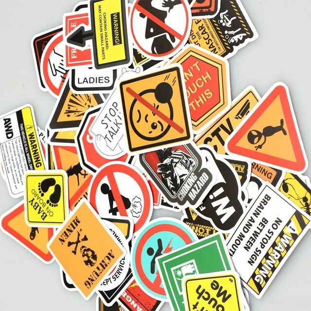 Set 40 stickere Pericol waterproof, pentru sticle, laptop,telefon etc