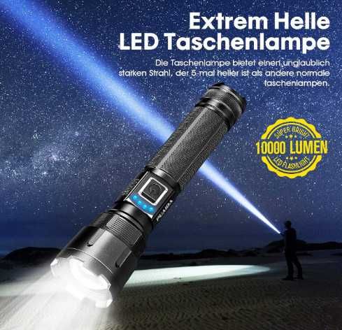 Тактически LED фенер PUAIDA, 10 000 LM, 4800 mAh батерия