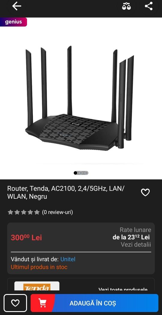 Router, Tenda, AC2100, 2,4/5GHz, LAN/WLAN, Negru