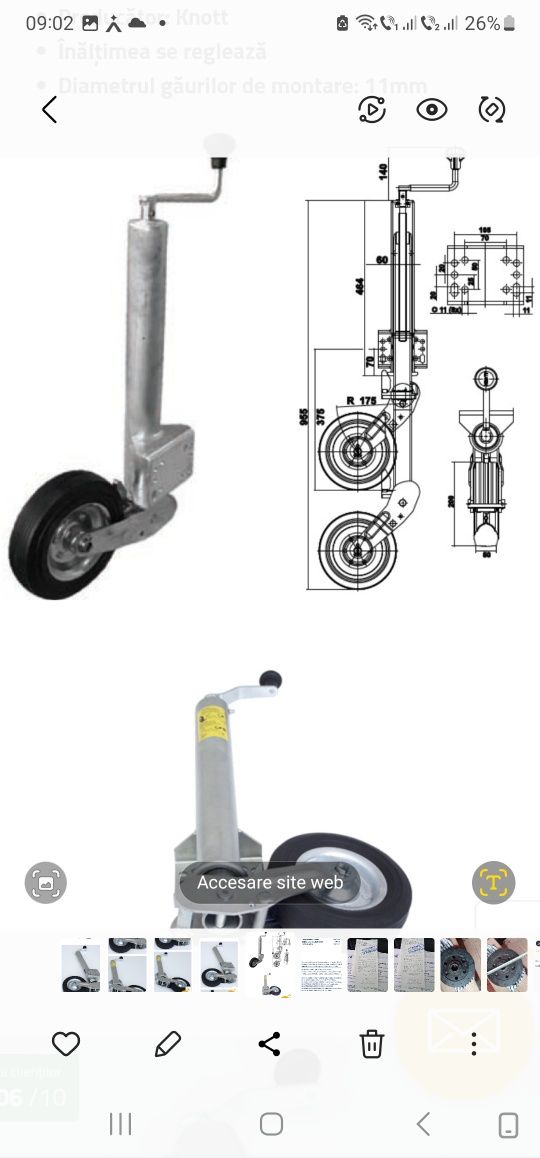 Roată de sprijin automată pentru remorci . Diametrul țevii: 60mm. Acea