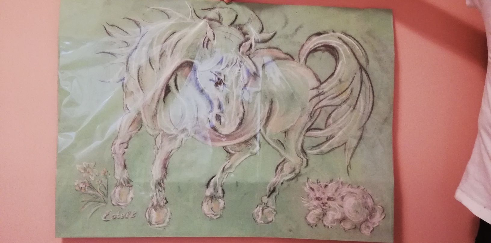 Картина с кон и коте 70х50 см.