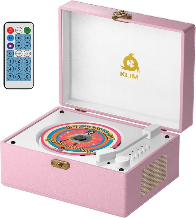 KLIM РЕТРО CD ПЛЕЙЪР с високоговорители, Bluetooth, AUX, USB, розов