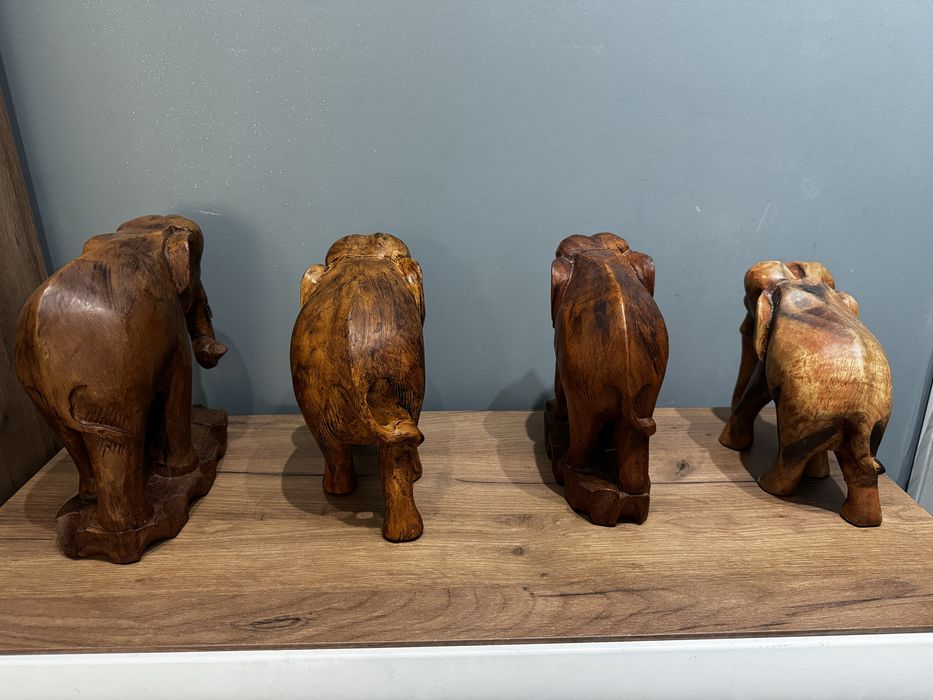 Ръчно изработени дървени фигури на слонове – комплект от 4 броя