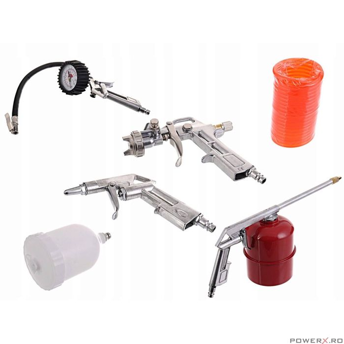 Kit compresor, Set pistol suflat, vopsit, umflat, antifonat, furtun