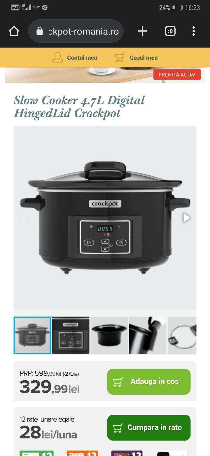 Crockpot slow cooker 4.7L
