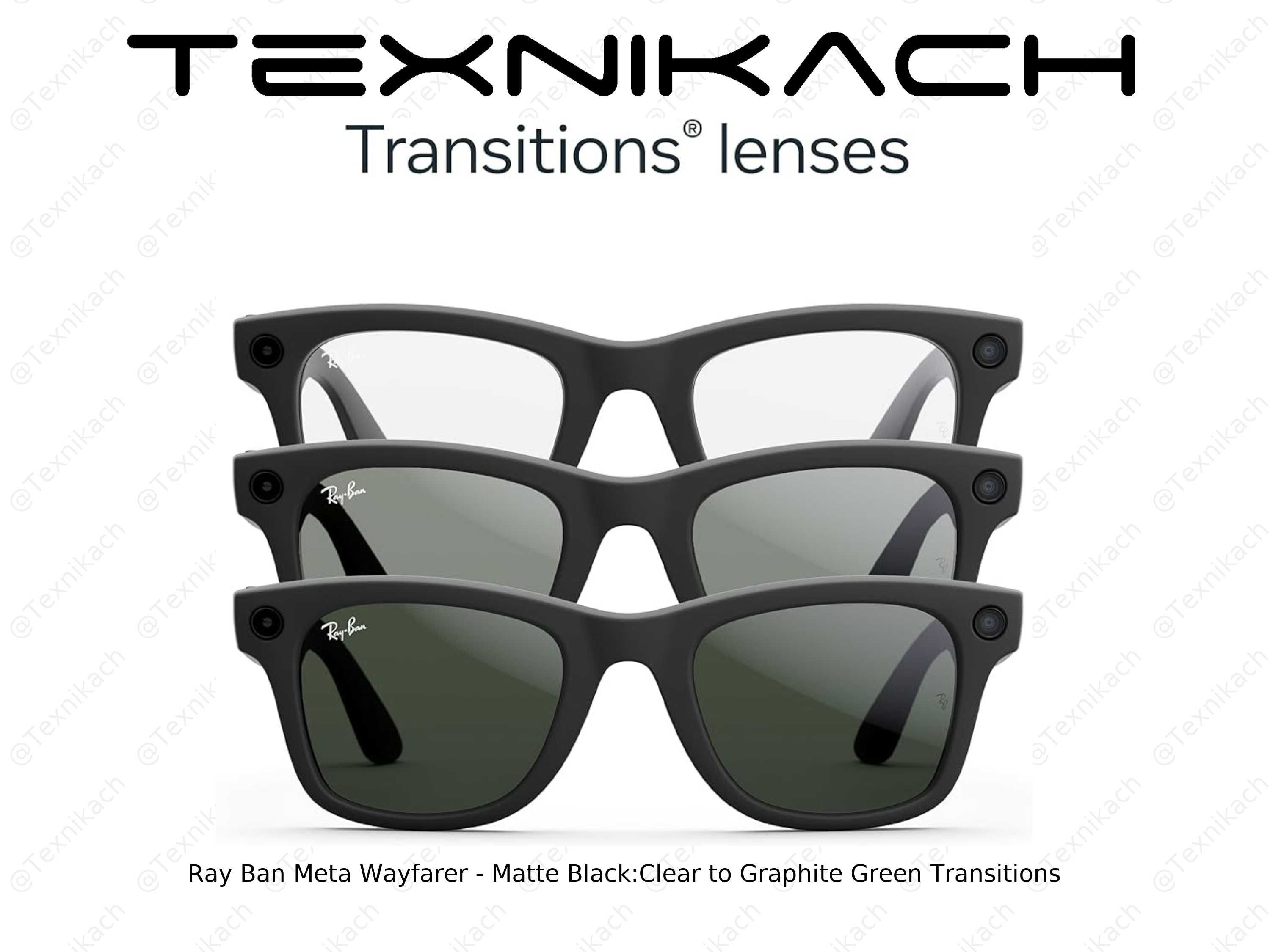 Ray Ban Meta Wayfarer - Matte BlackClear to Graphite Green Transitions