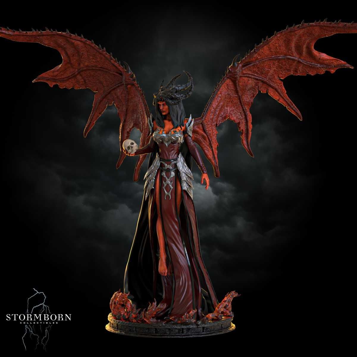 Nyxara - Demon of Night. Statueta printata 3D, 75mm, gata de vopsit