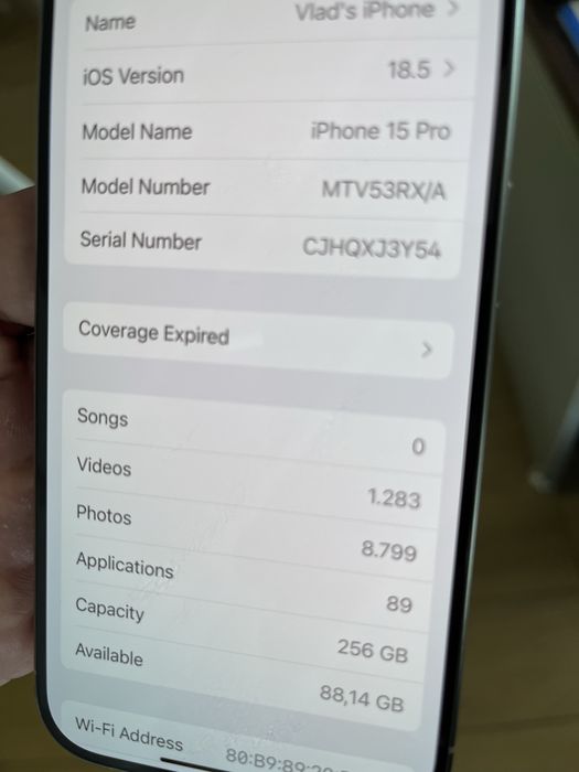 Iphone 15 pro 256 necodat stare f buna baterie 87%