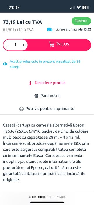 Cartuse imprimanta compatibile cu Epson T2636 (26XL)