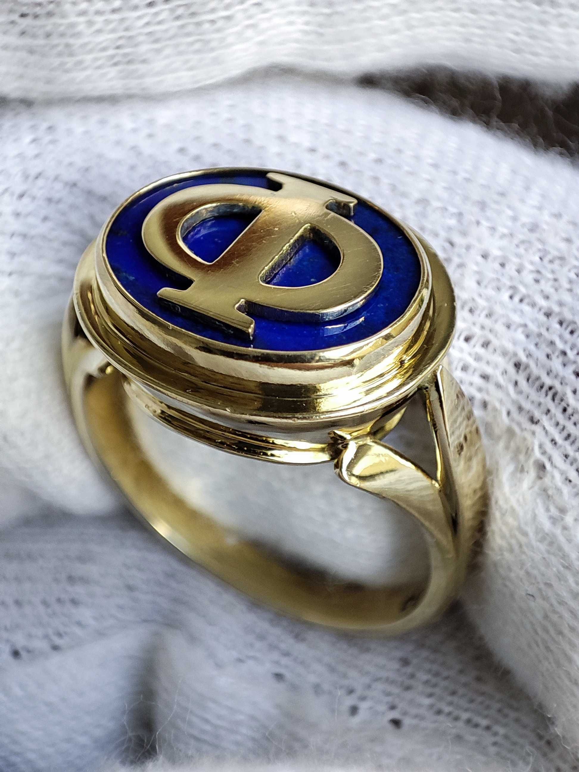 Inel Aur 18K Simbol Phi Φ Lapis Lazuli ghiul aur barbatesc