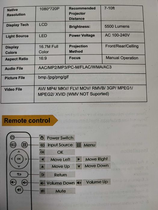 LED Видео Проектор за стена Mini WiFi Projector Cast Mirror 5500 Lm.