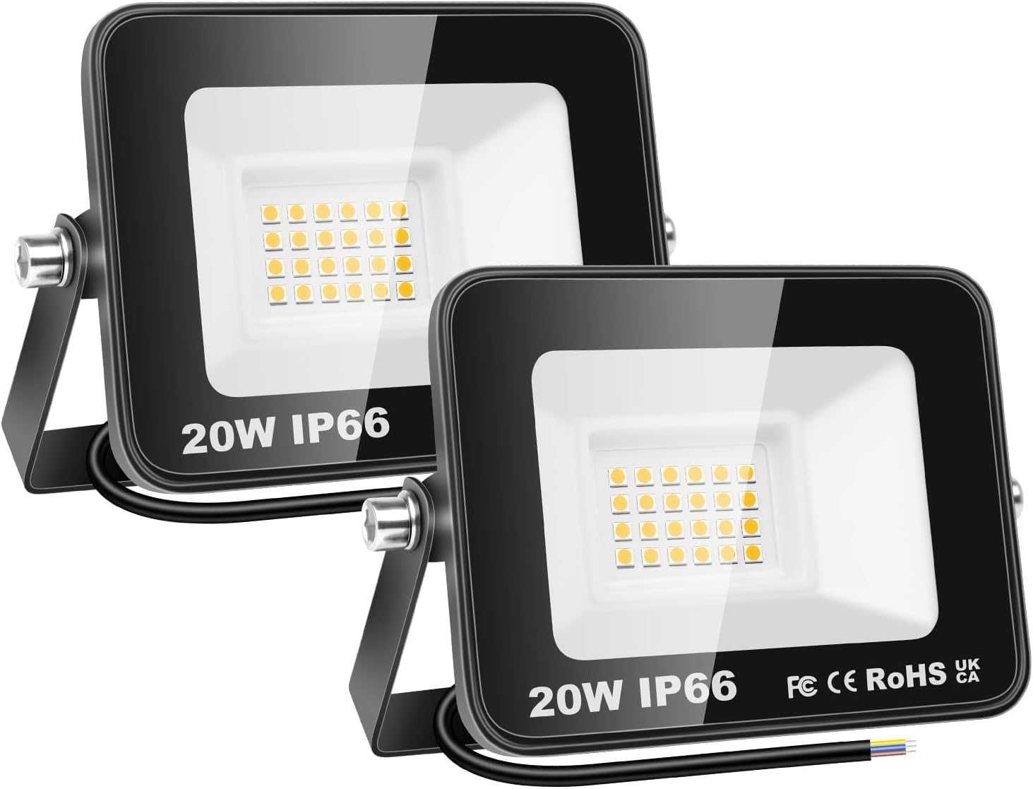 НОВИ! LED Прожектори 20W, топло бяло, водоустойчиви, 2 бр/к-кт