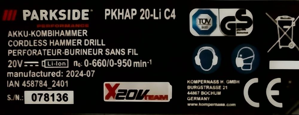 Ciocan rotopercutor Parkside performance