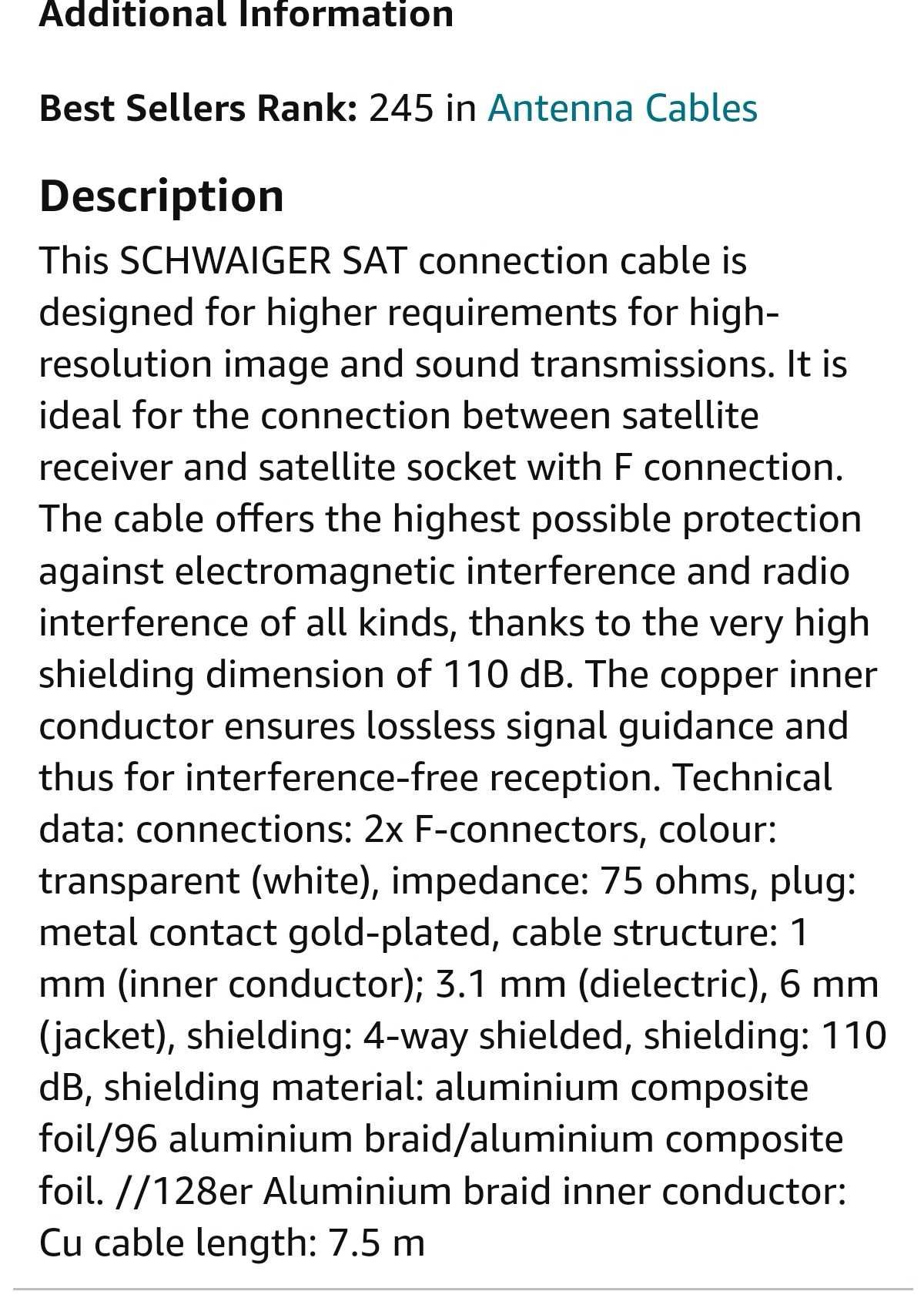 Cablu coaxial satelit Schwaiger