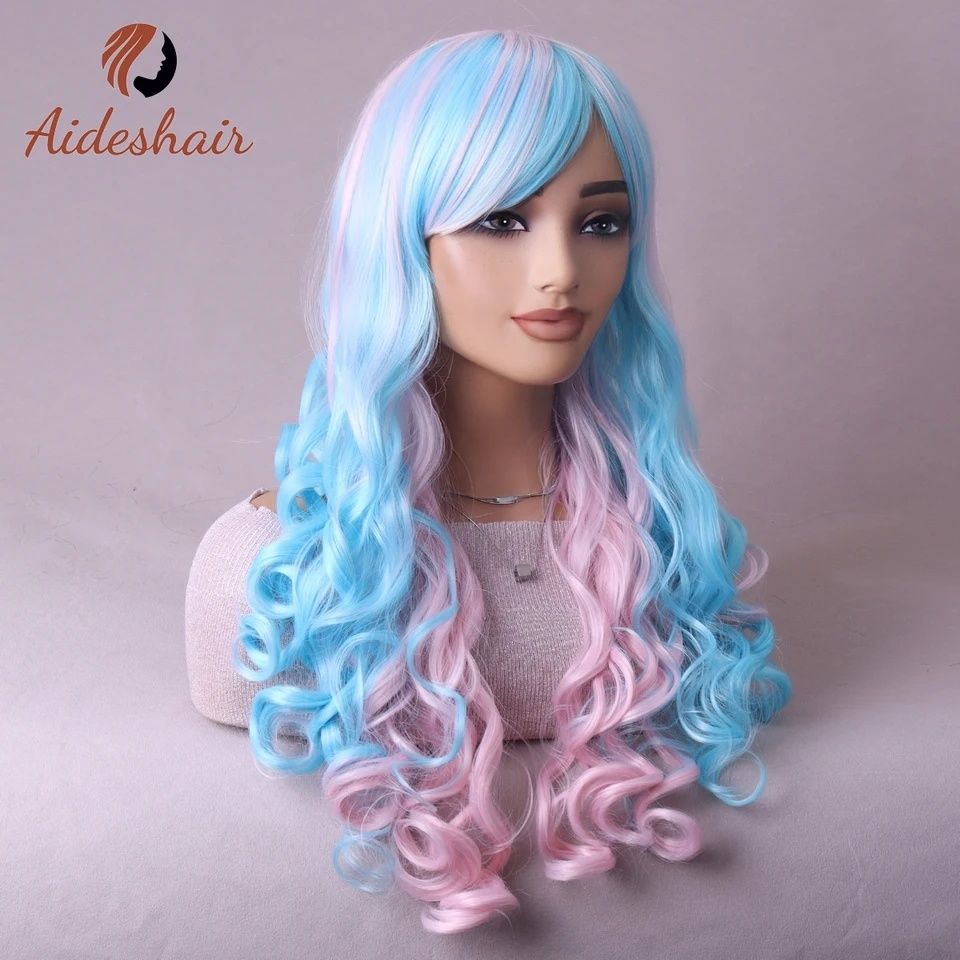 Аниме хелоуин перука розово синя с две опашки