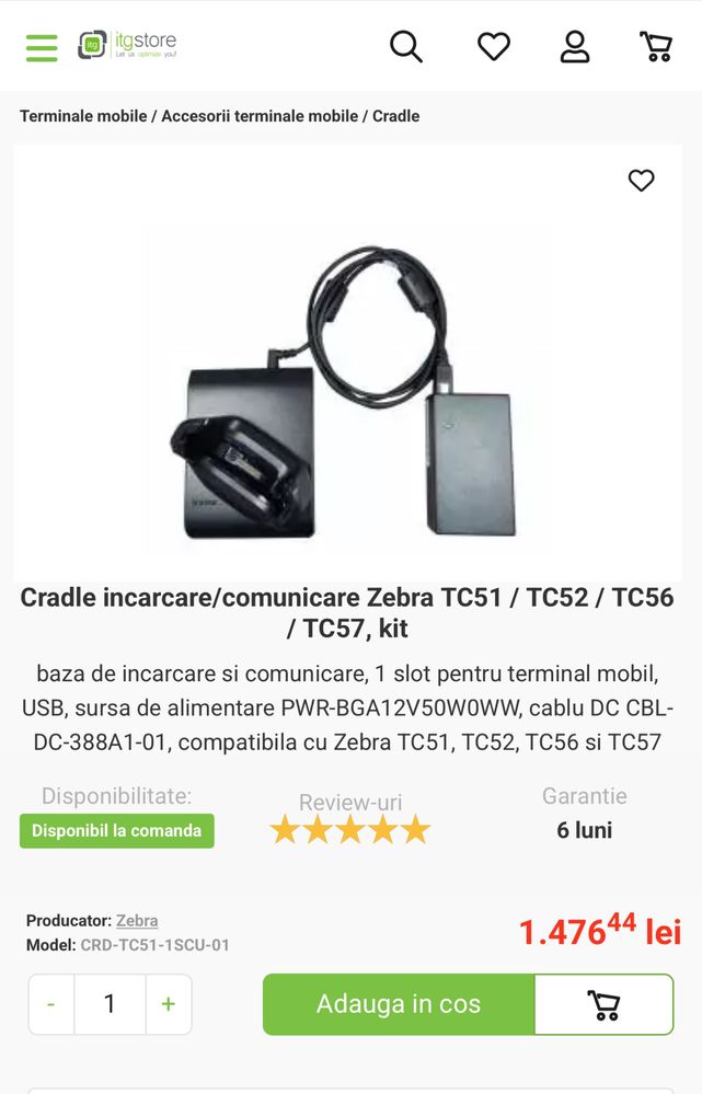 Kit Cradle incarcare/comunicare Zebra TC51 / TC52 / TC56 / TC57