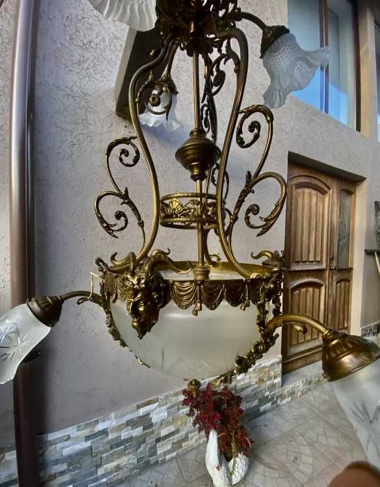 Impozant candelabru bronz-ornamente-satiri-fauni-Franta
