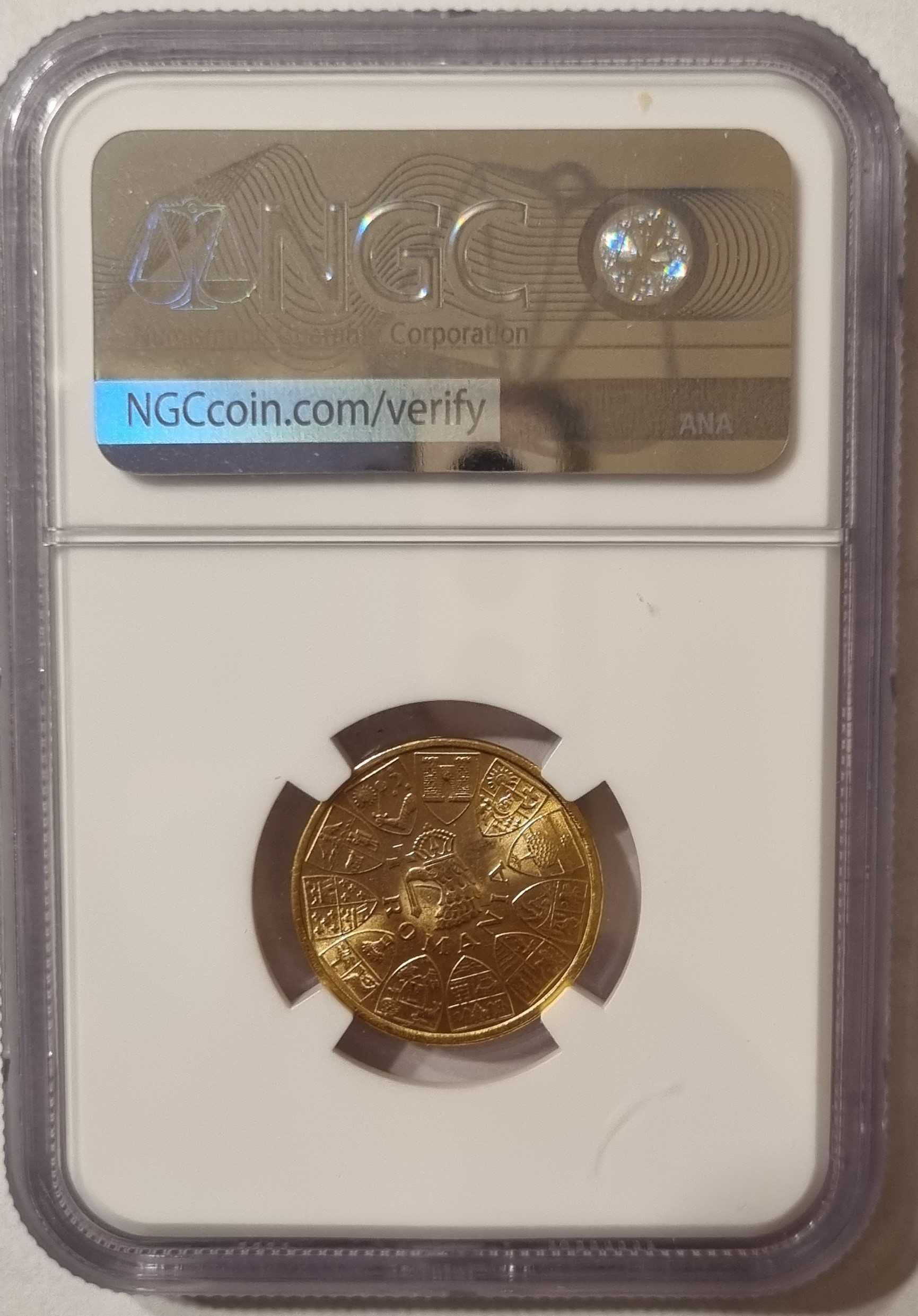 Moneda aur Ardealul Nostru 20 lei, gradata NGC MS 63.