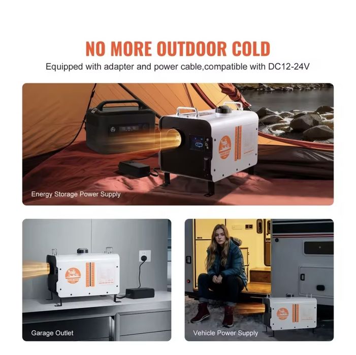 Sirocou VEVOR 8KW - 12V & 24V - Adaptor priza 220V Alarma CO