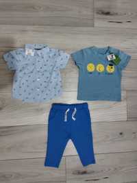Set 3 hăinuțe noi cămașă tricou pantaloni Reserved băiat 6-9 luni 74