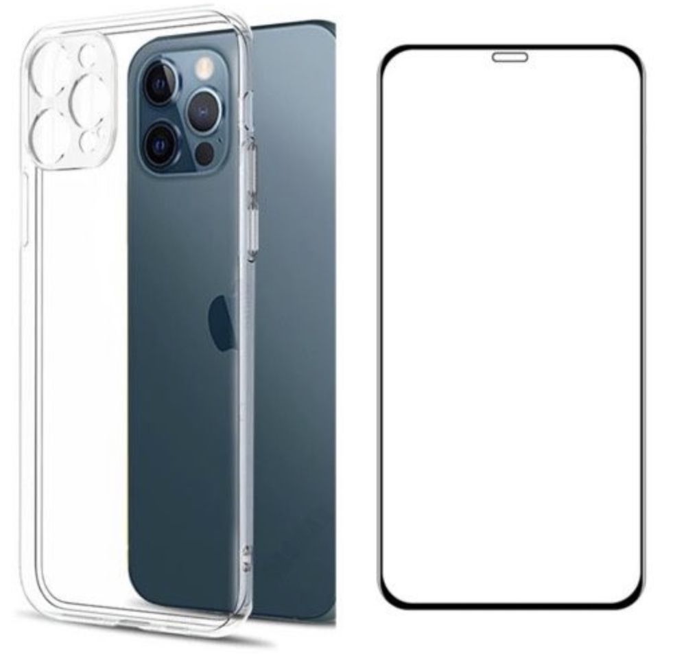 Iphone 12 13 14 15 PRO MAX Husa Slim Soft 0.25mm si Folie Sticla 12D