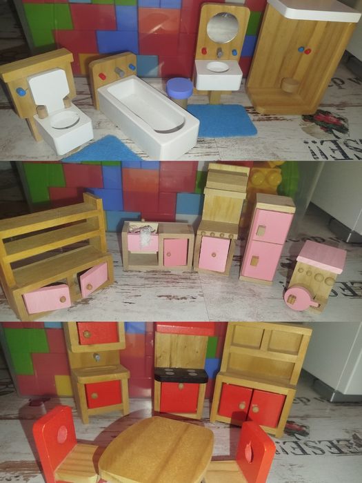 Дървена къща за кукли с мебели