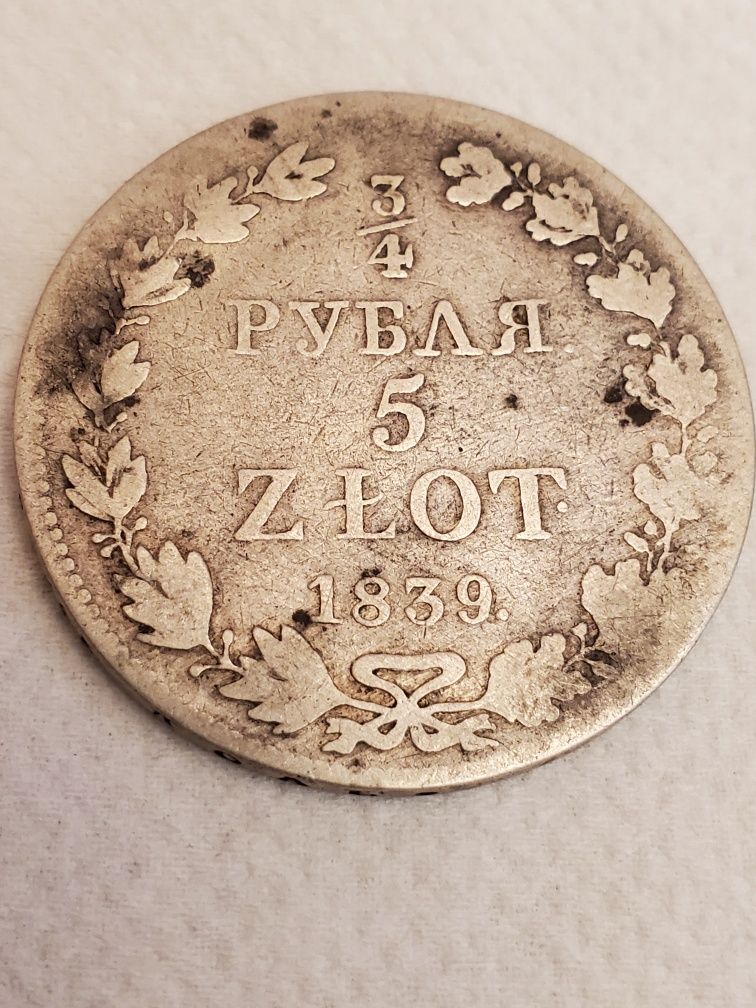 Argint 5 zloty 3/4 ruble  1839