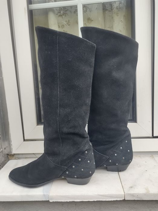 Cizme lungi dama piele intoarsa toc mic