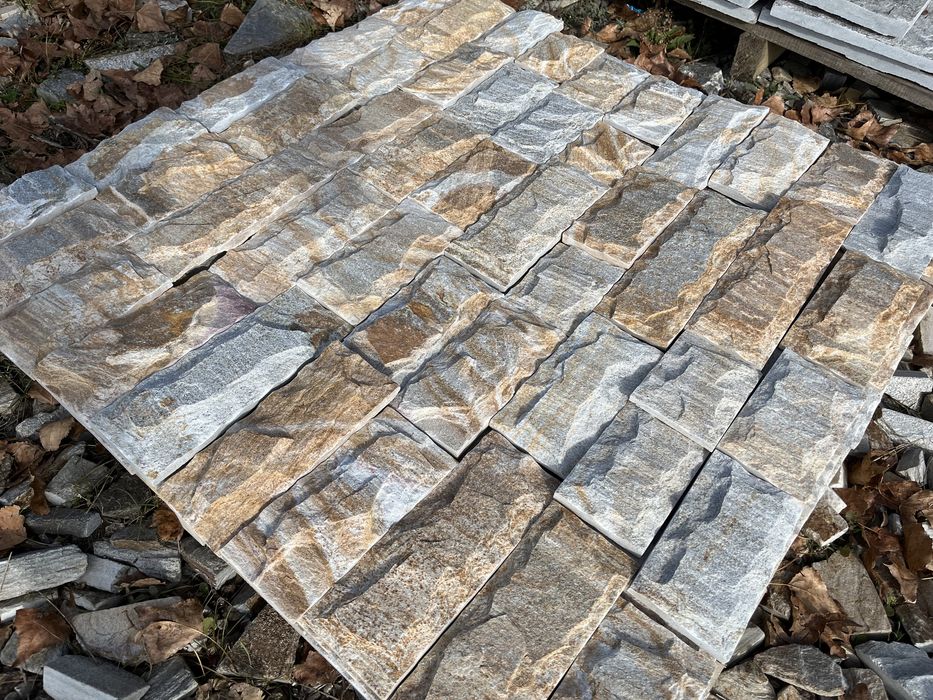 Естествен камък Жълт оформен гнайс с релеф(глиц)