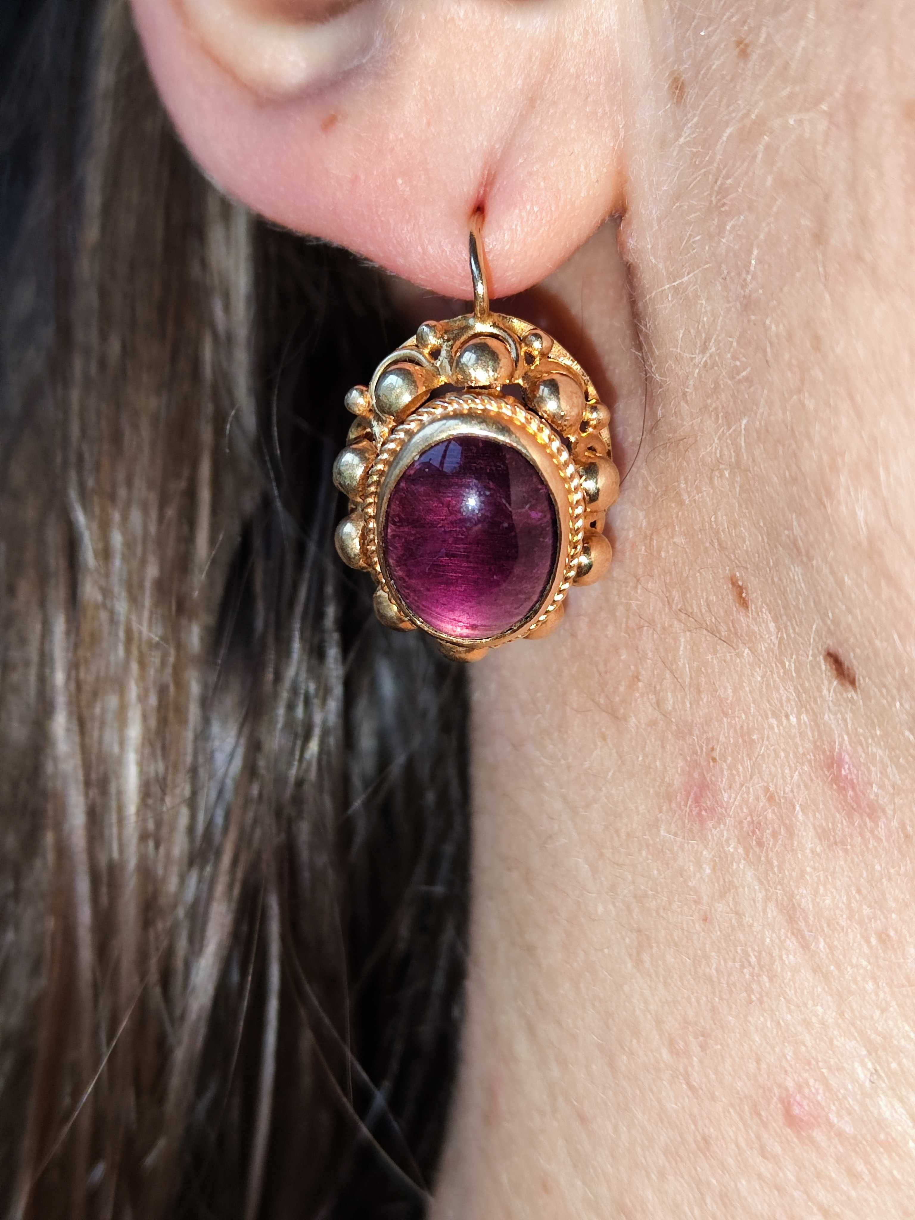 Cercei Aur 14K Cu Ametist Amethyst Caboson Romanesti