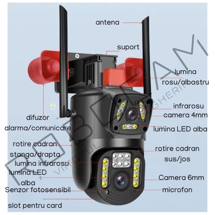 Camera de Supraveghere, 2 ecrane, 2 sirene, Wifi, 4k, 8 MP 1080 HD