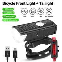 Комплект LED светлини за велосипед колело предна и задна, USB R-7188