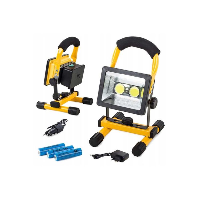 Lampa de lucru tip proiector cu 2 LED-uri 50W, acumulator si suport