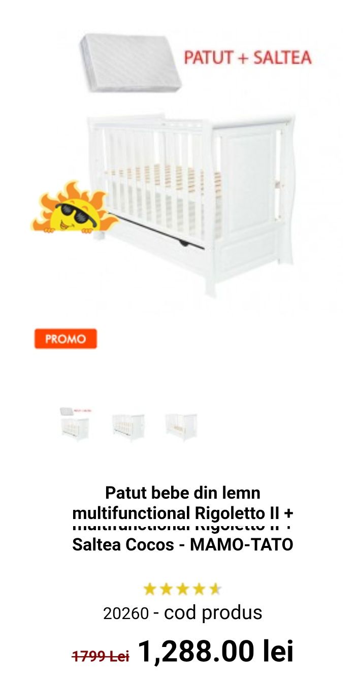 Pătuț bebe din lemn + saltea