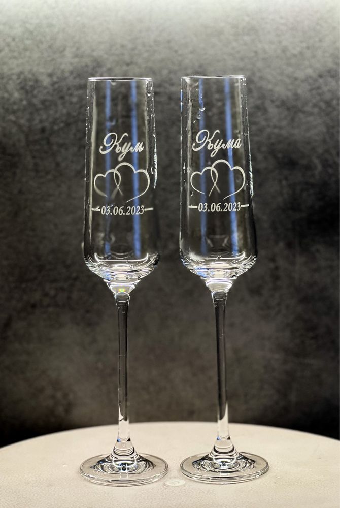 Гравирани кристални чаши за шампанско (ритуални чаши)