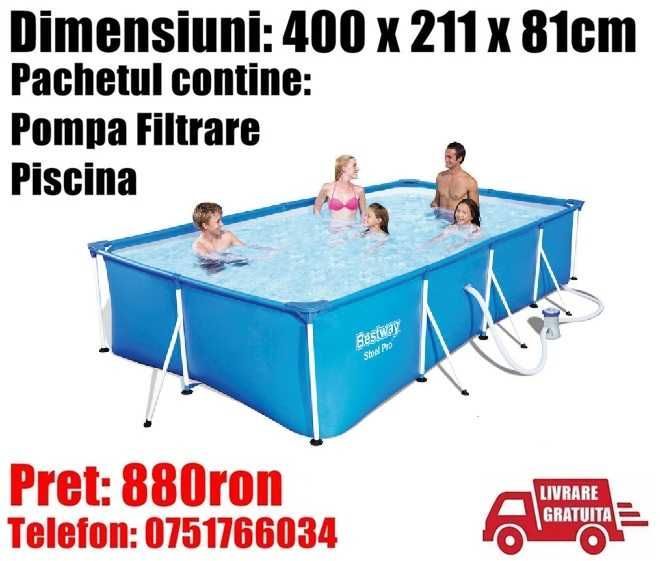Piscina Familie Copii Cadru Metal 400x211x81cm Pompa LivratGRATUIT CV