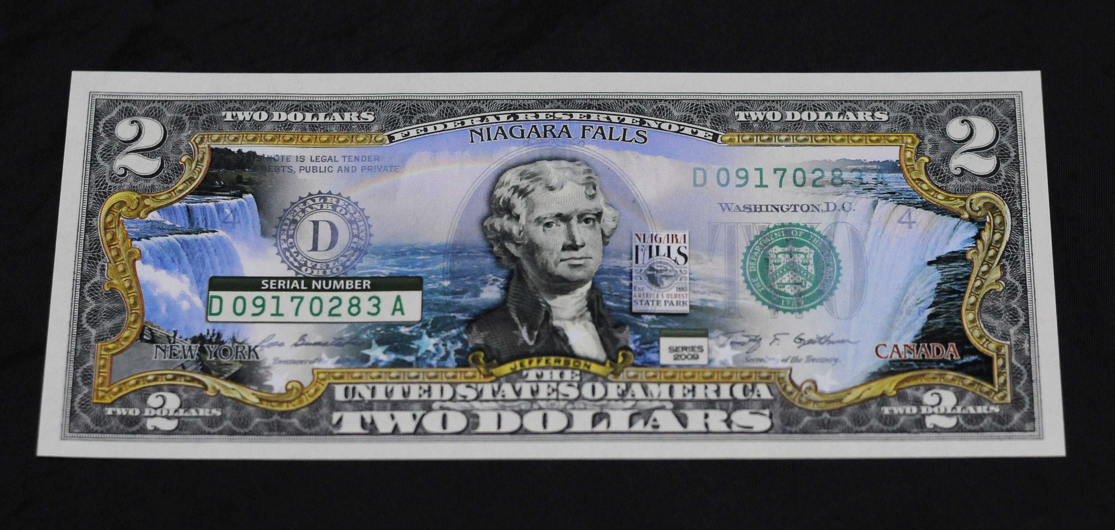 Банкнота $2 - colorized Niagara Falls или Grand  Canyon National Park
