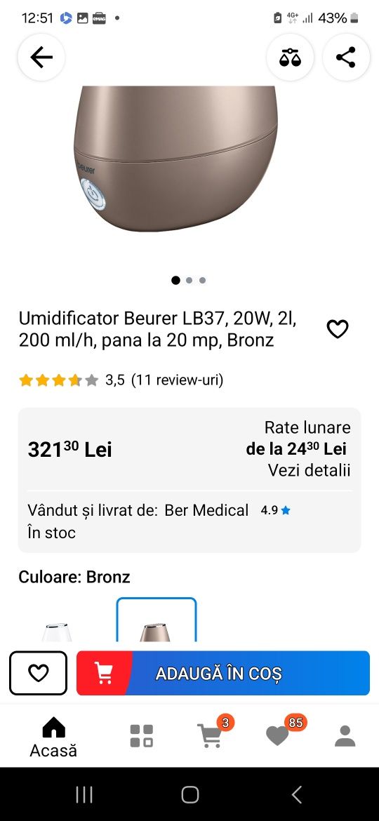 Umidificator Beurer culoare Bronz