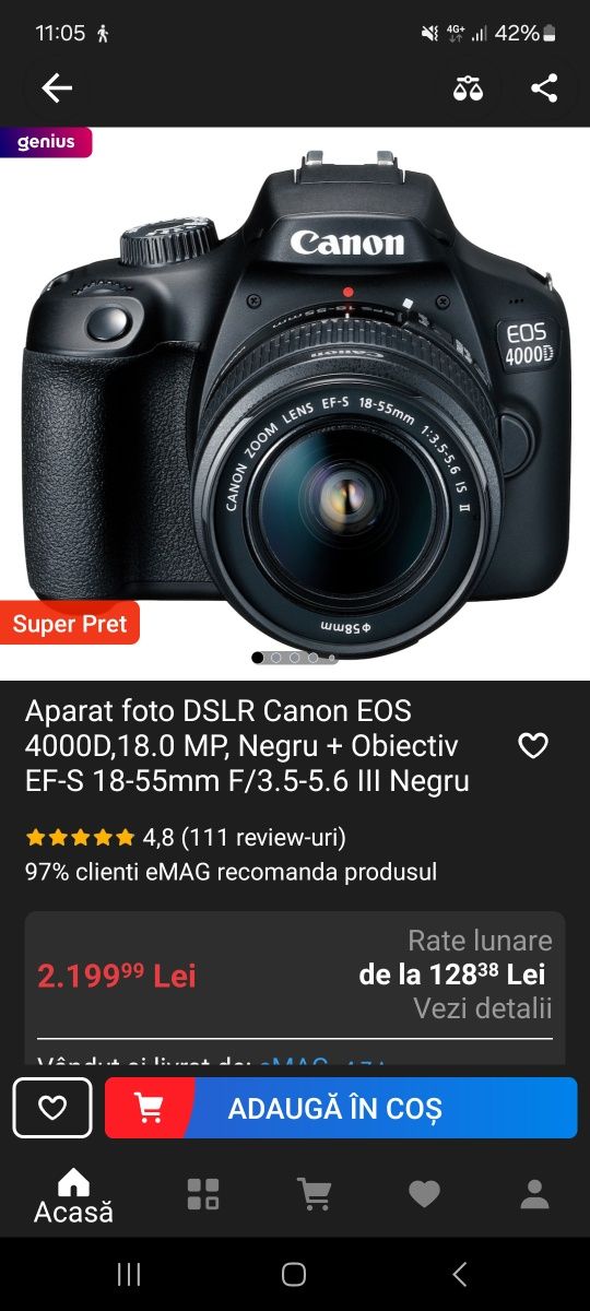 Vând Canon 4000D ca nou